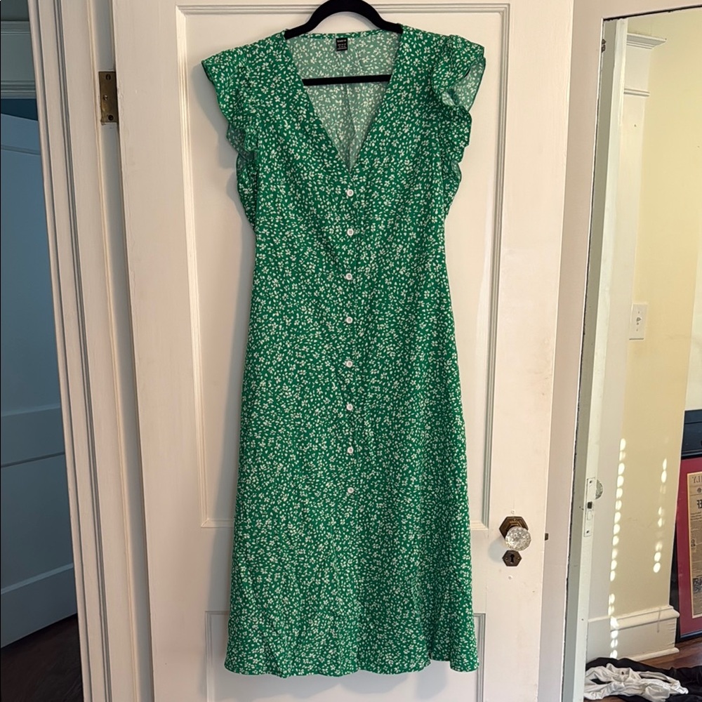Green Floral Midi Maxi Women's Dress XL 12 14 NEW